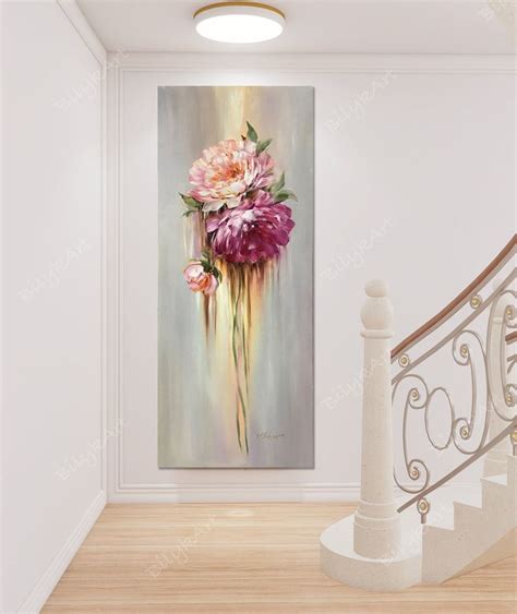 Tiny Canvas Painting Original Long Narrow Wall Art Peonies Oil Painting