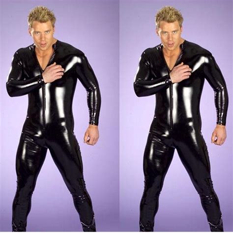 Hot Sexy Men Latex Catsuit Faux Leather Bondage Bodysuit Leotard Unitard Fetish Costumes Erotic