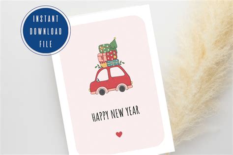 New Year Card, Cute New Year Card With Love, Printable Happy New Year ...