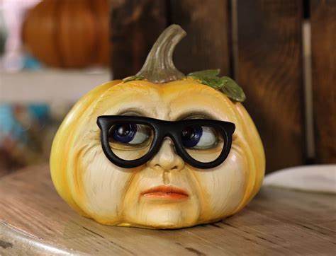 Resin Halloween Pumpkin Heads With Glasses Set Of 2