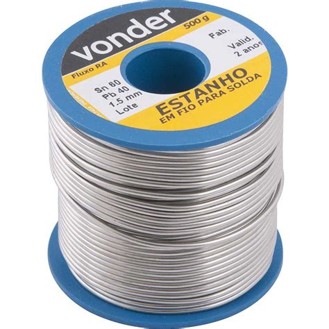 Estanho em fio, com fluxo, 1,5 mm, 60 x 40,com 500 g, - Vonder
