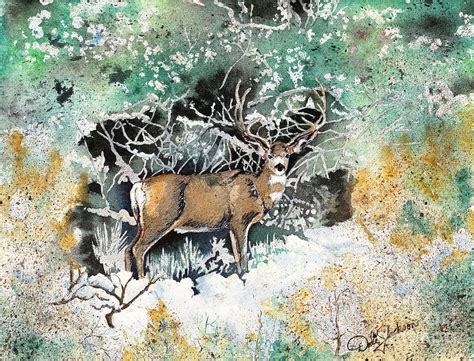 Camouflaged Mule Deer Buck In Winter Painting By Dale Jackson