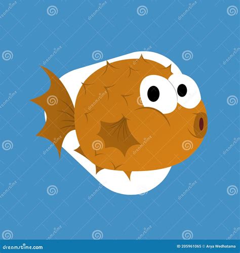 Illustration Of Orange Puffer Fish Cartoon Cute Funny Character Flat