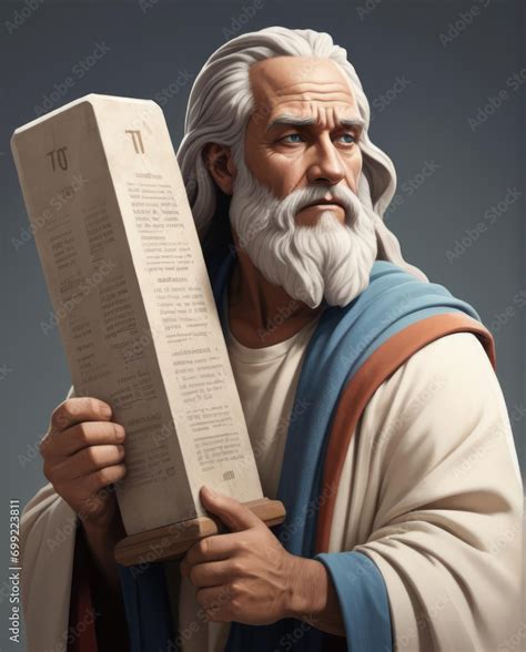 Moses Holding The Ten Commandments Realistic Portrait Of The Biblical