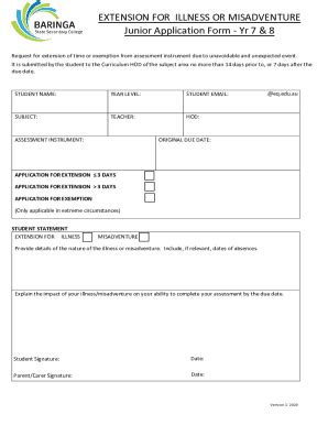 Fillable Online Bishs Extension Illness And Misadventure Form Docx