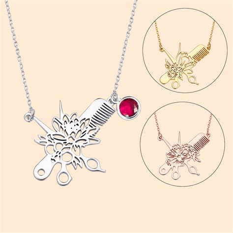 Personalised Hairdresser Birth Flower Necklace with Birthstone ...