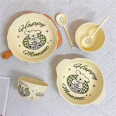 Bán Lẻ Bộ bát Đĩa Chén Dĩa Gốm Miu Gấu Decor Happy Moment Hot Trend Dễ Thương Shopee Việt Nam