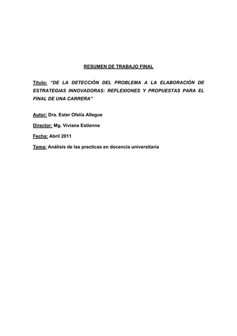 RESUMEN DE TRABAJO FINAL TÃ­tulo: â DE LA - UCES