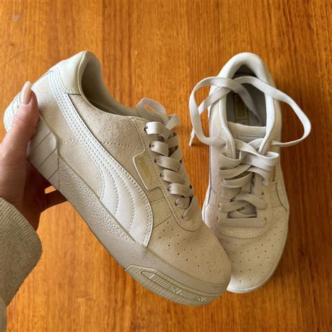 Puma Nude White Suede Sneakers Worn Once AU Depop