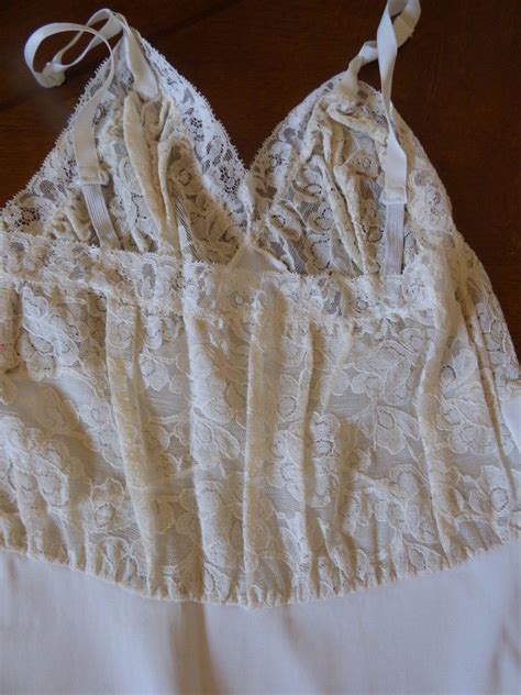 VTG Elegant Penney S Adonna White Lace Nylon Tricot Sz 32 Slip Gown Lingerie EBay