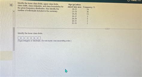 Solved Identify The Lower Class Limits Upper Class Limits Chegg