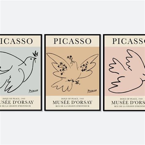 Picasso Dove Of Peace 1949 Set Of 3 Line Art Print Pablo Etsy