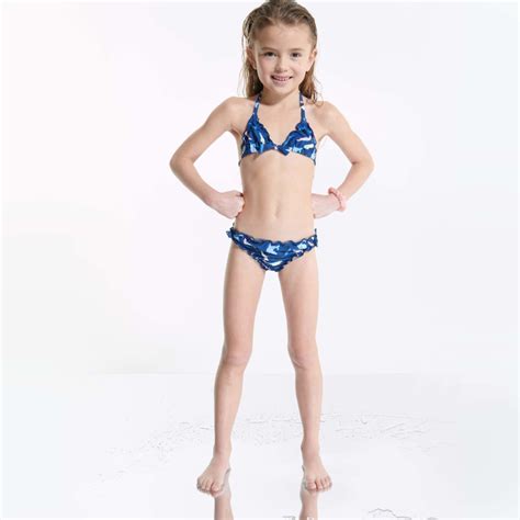 Maillot de bain bikini imprimé bleu fille Okaïdi Obaïbi