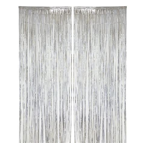 2 Silver Fringe Curtains Wedding Photo Backdrop Metallic