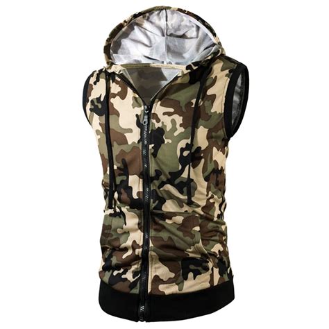 Fashion Camouflage Hoodie Vest Men Sleeveless Vest Summer Autumn Mens