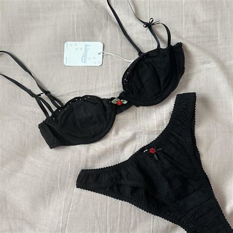 Cute Kitteny Rebel Bra And Gatet Bikini Panty Set In Depop