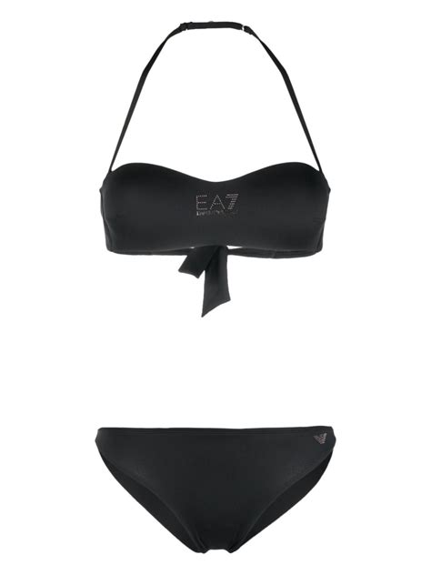 Ea Emporio Armani Logo Embellished Bikini Set Black FARFETCH
