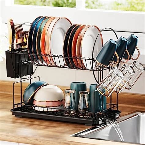 Deluxe Chrome Plated Steel 2 Tier Dish Rack With Drainboard