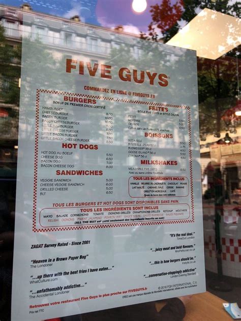 Menu At Five Guys Opéra Fast Food Paris 1719 Bd Des Capucines