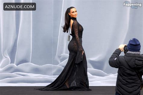 Kim Kardashian Sexy And Nude Flaunt Her Gorgeous Boobs In A Hot See Through Dress At Balenciaga