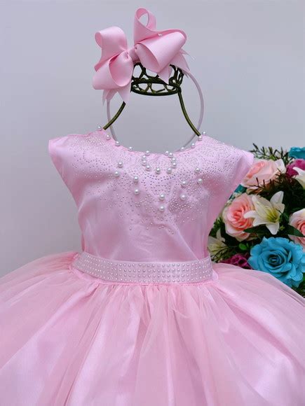 Vestido Infantil Longo Damas De Honra Rosa P Rolas No Elo Giler