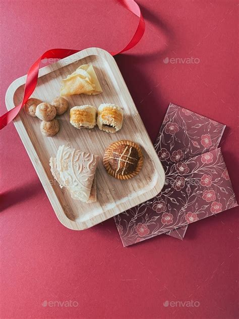 Happy Chinese New Year Lunar New Year Cookies And Angpows Stock Photo