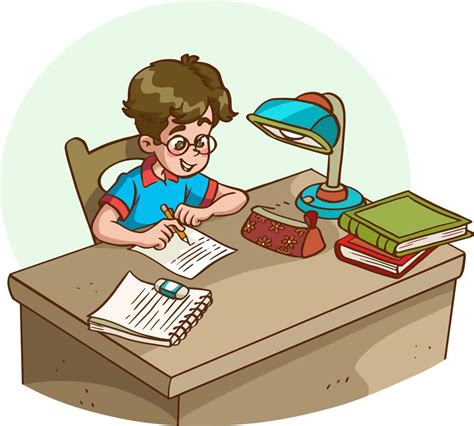 chico lindo estudiando en la mesa ilustración vectorial de dibujos