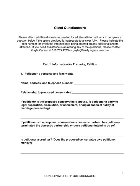 Fillable Online Conservatorship Questionnaire Fax Email Print Pdffiller