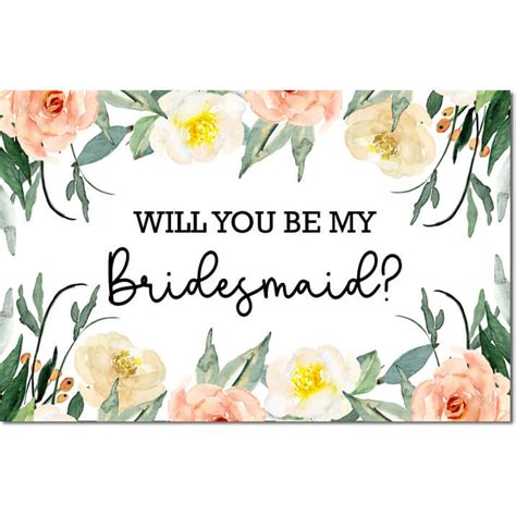 Printable Will You Be My Bridesmaid Card Flowers Personalized Brides