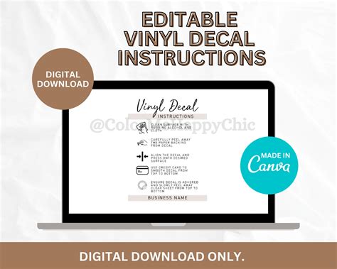 Editable Vinyl Decal Care Card Instructions Printable Decal Application