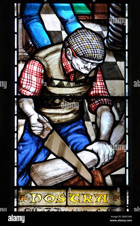 Carpenter Stained Glass St Nicholas Church Potterspury Northamptonshire England Uk Stock