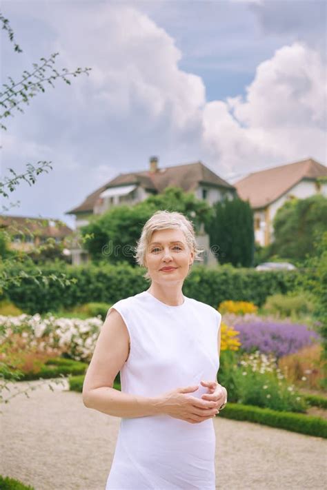 Outdoor Portrait Of Beautiful Mature Year Old Woman Stock Image Image Of Green Aged