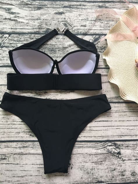 Solid Color Black Bikini Swimsuit On Luulla