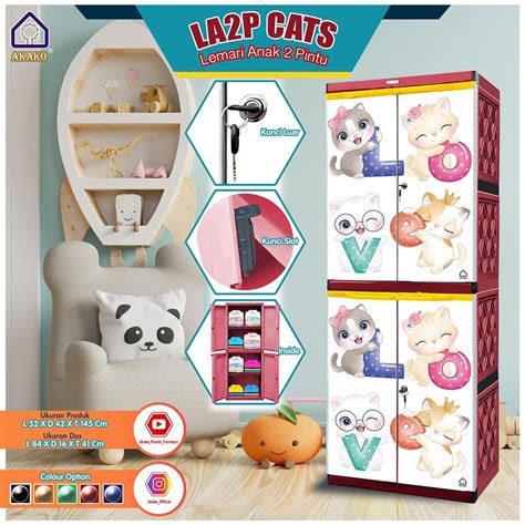 Jual AKAKO Lemari Plastik Anak 2 Pintu LA2P CATS Lemari Pakaian