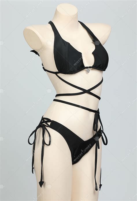 Gothic Bat Style Two Piece Swimsuit Halter Tie Black Bikini Set Bathing Suit Top Quality