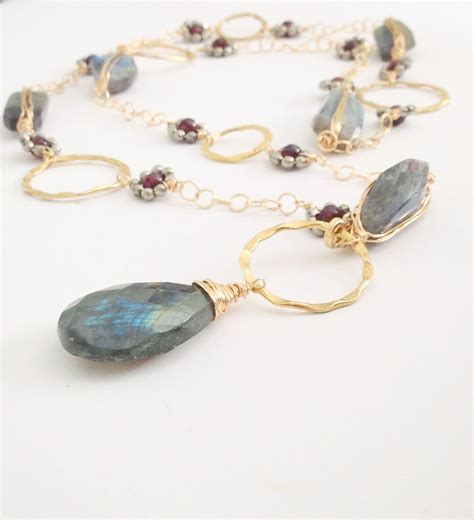 Pyrite And Garnet Flowers With Labradorite Nuggets Amazing Jewelry