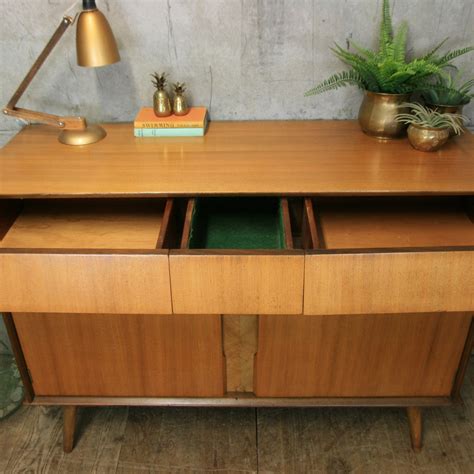 Small Mid Century Walnut Sideboard 0119f Mustard Vintage
