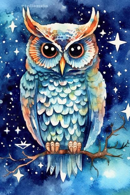 Premium Ai Image A Watercolor Painting Of An Owl Sitting On A Branch Generative Ai Image