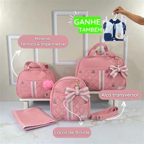 Kit bolsa maternidade redonda 4 peças mala e mochila 2 em 1 para bebê