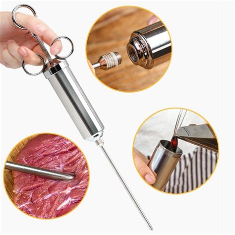 Stainless Steel Meat Marinade Injector With 3 Needles For Meats Tur