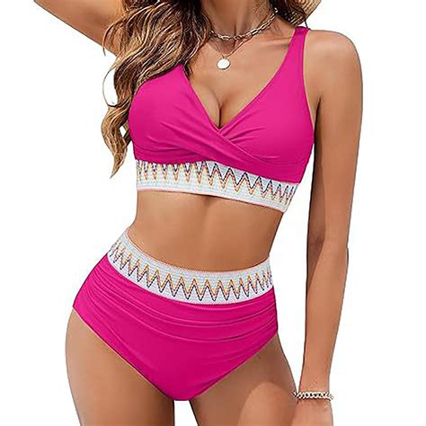 Dovford Women High Waisted Bikini Sets Tummy Control Swimsuits Color Block Two Piece Drawstring