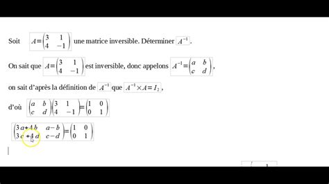 Matrices D Terminer Matrice Inverse Par Le Calcul Youtube