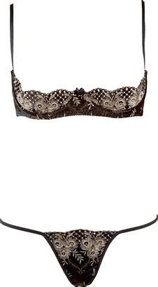 CHICTRY Womens Sheer Lace Lingerie Sets Bare Exposed Breasts Shelf Bra With G String Briefs