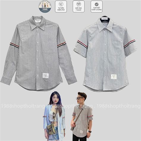 Áo Sơ Mi Thom Browne Kẻ Sọc Dài Tay Vải Cotton Lụa Cao Cấp Mẫu Hot Sơ Mi Nam Nữ Nhiều Mẫu