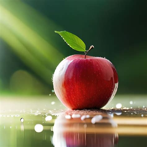 Premium Ai Image A Red Apple With A Green Leaf On It Is Sitting On A