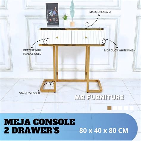 Jual Meja Konsul Top Marmer Putih Carrara Kaki Stainless Gold 80cm