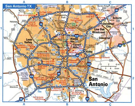 San Antonio City Interstate Highway Map Road Free Toll I10 I35 I37