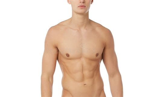 Sports And Fitness Topic Naked Sporty Muscular Man Standing Isolated On White Background In The
