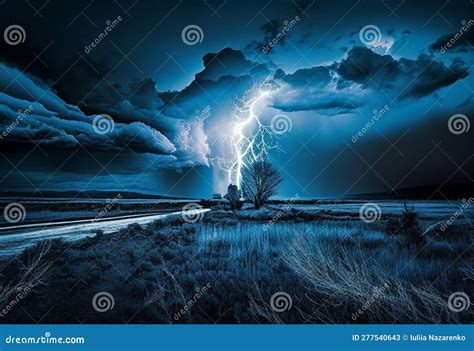 Blue Lightning in a Stormy Sky. AI Generated Stock Illustration ...