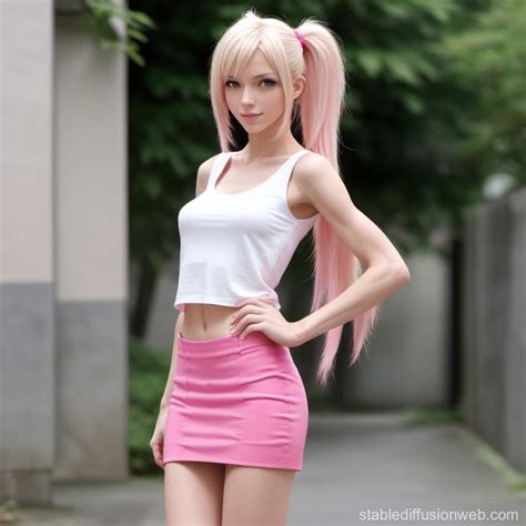 Blonde In Skimpy Pink Outfit Stable Diffusion Online